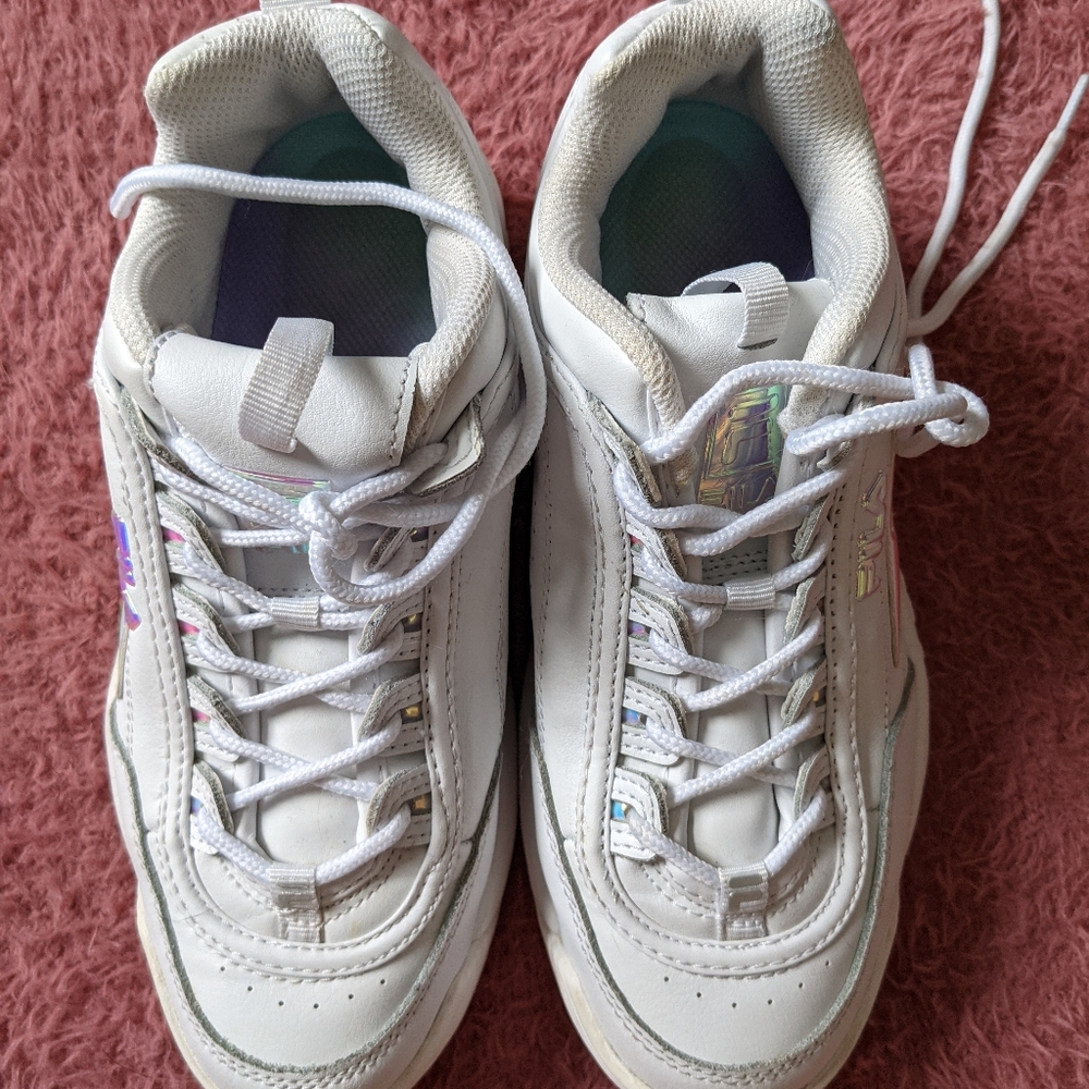 White holographic fila sneakers!